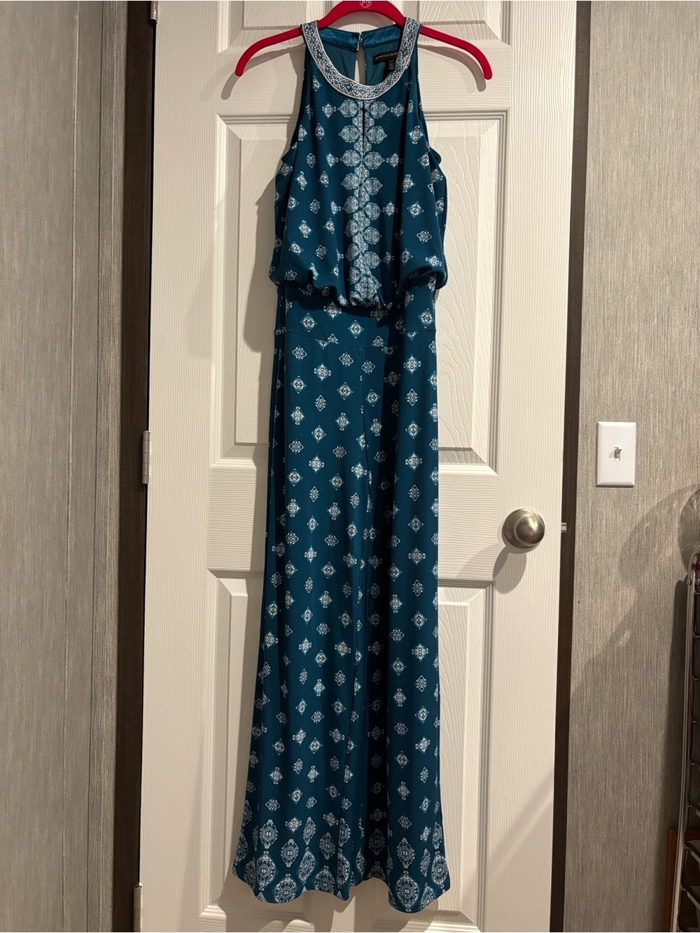 White House Black Market Teal Halter Printed Jumpsuit